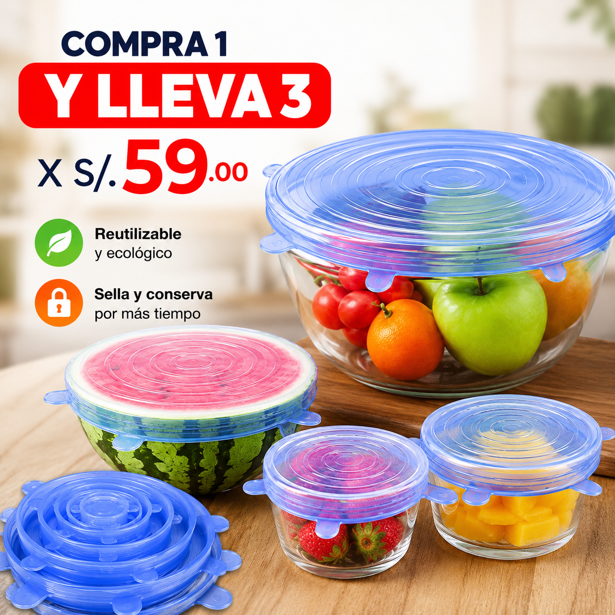TAPAS DE SILICONA "SET de 6"